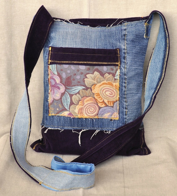 Upcycled jeans bag reused upholstery OOAK bag jeans handbag | Etsy