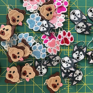 FSL Dog Earrings - 3 FSL Dog Earring Embroidery design - Free Standing Lace Dogs- 4x4 design - Free Standing Lace Earring Embroidery Design