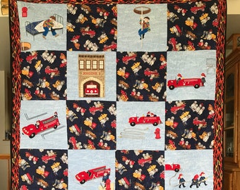 Fireman Quilt Embroidery desings - 12 sqaures  in design pack - Fireman story quilt