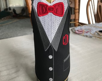 Tuxedo Wine Apron Embroidery Design - ITH Wine bottle cover -6.5 x 9inch and 5x7 machine embroidery design - Wine Bottle Tuxedo Apron design