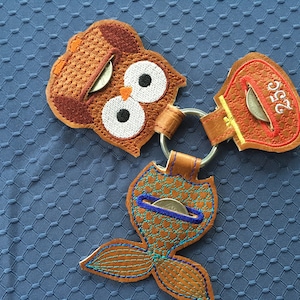 3 ITH Key Fob Diseño de bordado - Llavero con portacuartos - Monedero - Llavero Búho - Llavero cola de pez - Diseños 4x4 - Llavero ITH