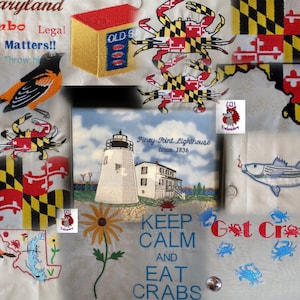 Maryland Embroidery Designs - 21 designs - crabs, flags and more - 21 designs total.