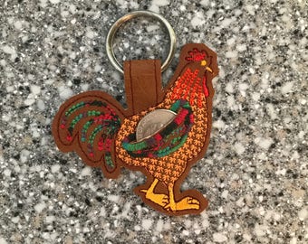 ITH Rooster Key Fob Embroidery Design - Key Fob with Quarter holder - Rooster Key Fob - 4x4 designs - ITH Key Fob