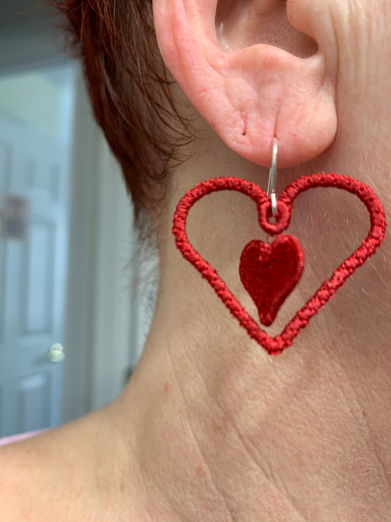 FSL Heart Earring Embroidery Design Free Standing Lace Etsy