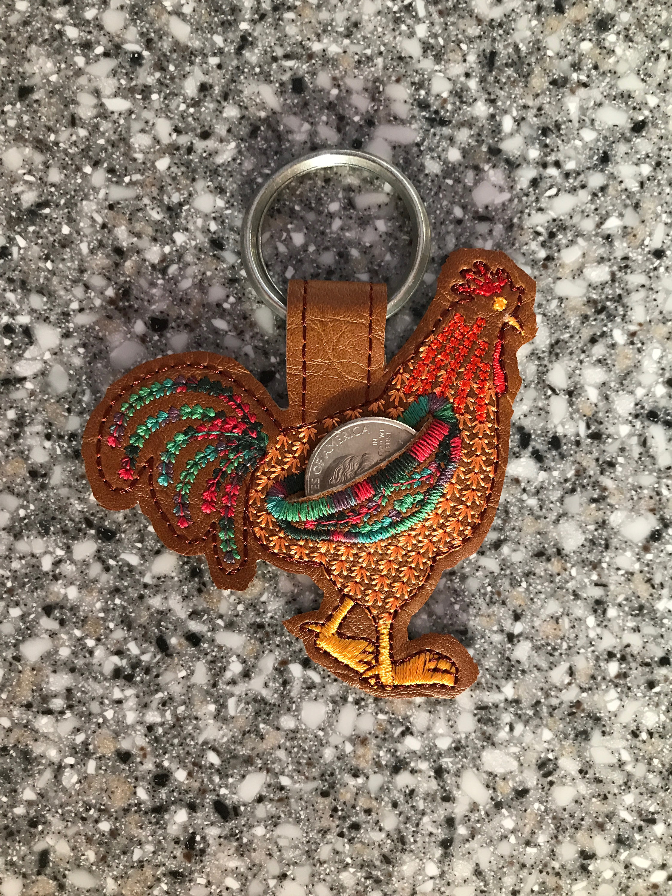 ITH Rooster Key Fob Embroidery Design Key Fob with Quarter Etsy