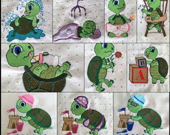 10 Turtle Embroidery Design - 10 Turtles - 4x4 embroidery frame - Baby Turtle Embroidery Designs