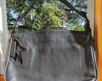 Vintage Thierry Mugler Leather Bag: Gray-Blue Handbag with Star Detail