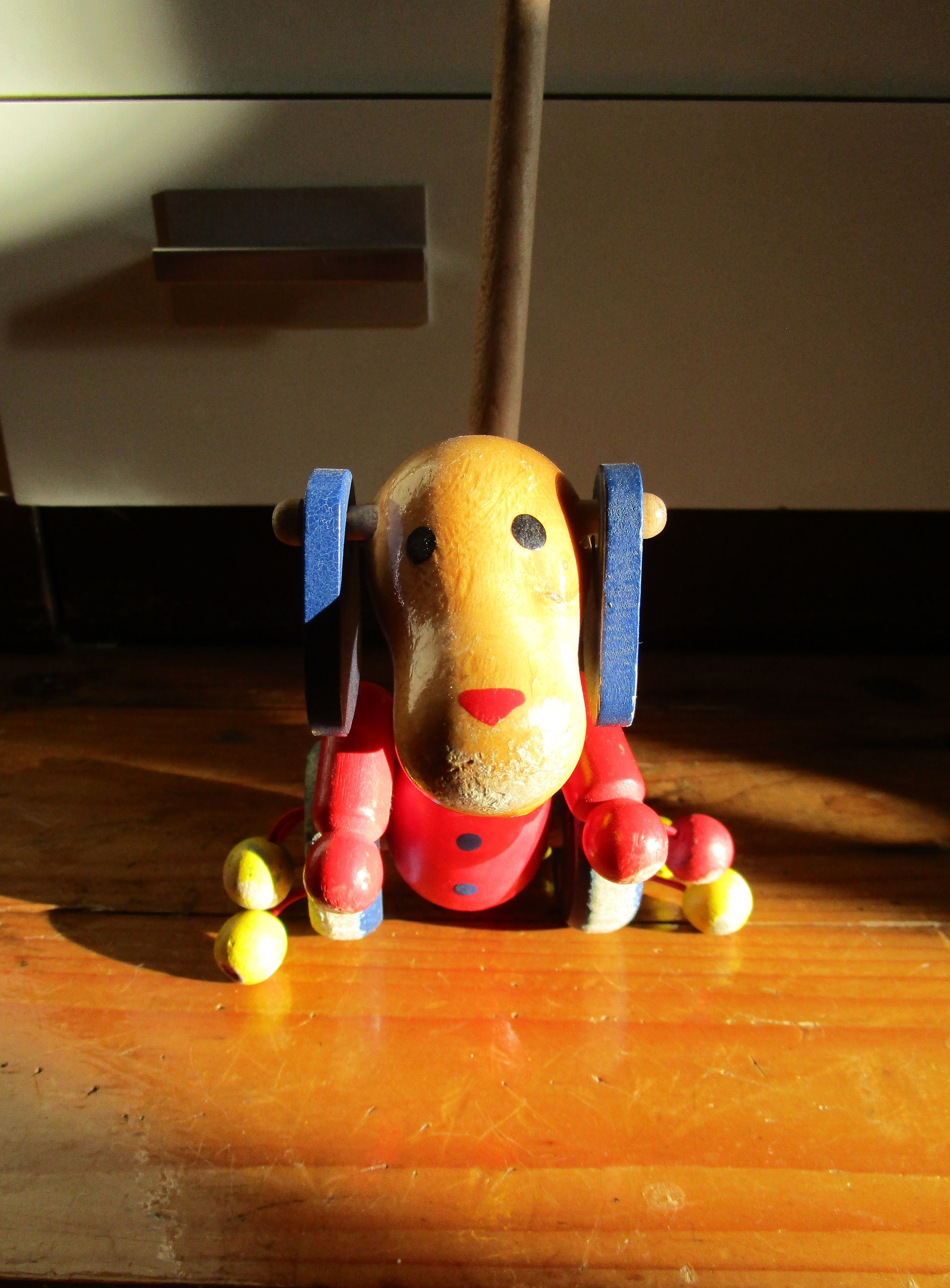 Wooden handmade rolling dog toy on a stick wooden toy | Etsy