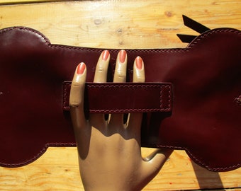 Vintage Frankie Morello Bone-Shaped Leather Clutch, Burgundy