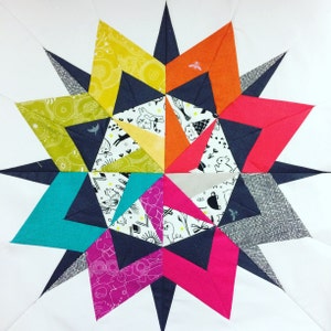 Modello trapunta Pop Star da 20" - Scarica il blocco trapunta PDF - Foundation Pieced - Modelli SoCalSew - Cielo notturno - Trapunta notte stellata