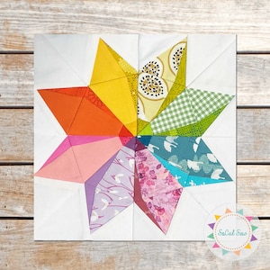 Blocco modello trapunta a mulinello con stella arcobaleno da 10" Blocco trapuntatura con carta da parati FPP Blocco trapuntatura con medaglione Pezzo centrale PDF Modello trapunta SoCalSew