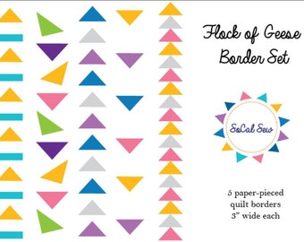 5 Quilt Patterns - Flock of Geese - Paper piece - 5 Flying Geese Borders - Beginner Patterns - Paper Pieced  - paper piecing pattern