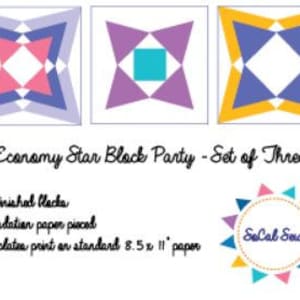 3 Star Quilt Blocks Quilt Pattern - Pezzo di carta - SoCalSew - Blocco stella - tradizionale moderno, patchwork di carta, trapunta triangolare