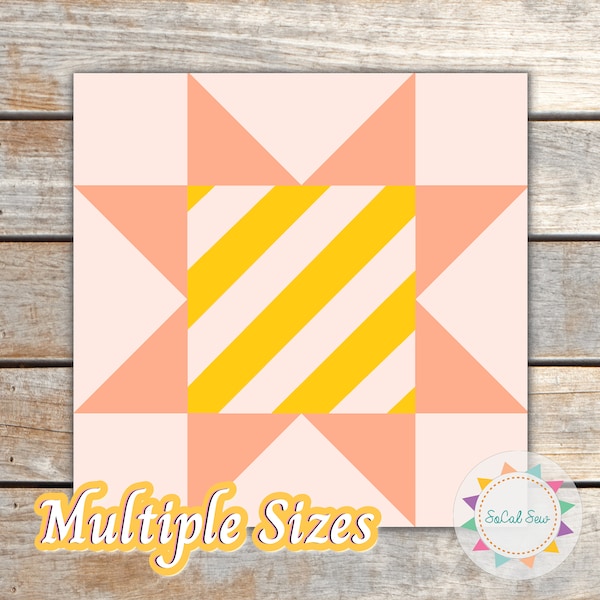 Striped sawtooth star quilt block multiple sizes 6 inch and 9 inch quilt block pattern FPP foundation paper piecing pattern SoCalSew Studio