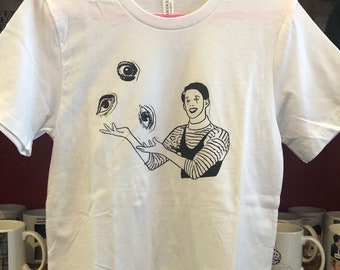 Mime Juggling Eyeballs In Screen Printed T Shirt Men's and Women's Sizes Chuckles clown spooky