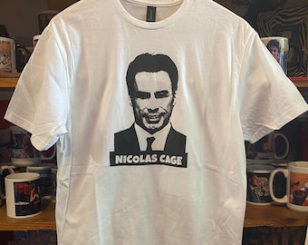 John Travolta Nicolas Cage Face Off Screen Printed White T Shirt