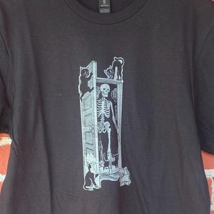 Skeleton Closet Cats T-Shirt: Black Cotton, Screen Printed