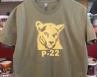P 22 Screen Printed Black t shirt Los Angeles California Los Feliz Griffith Park Mountain Lion Puma Cougar Feline