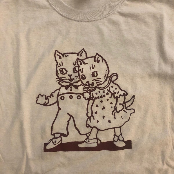 Super Cute Kitty Cat Couple Screen Printed T Shirt Feline Pussycat Meow