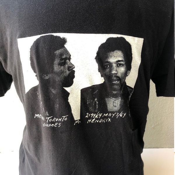 Jimi Hendrix 1969 Mugshot Screen Printed Black T Shirt Mens & Womens Sizes