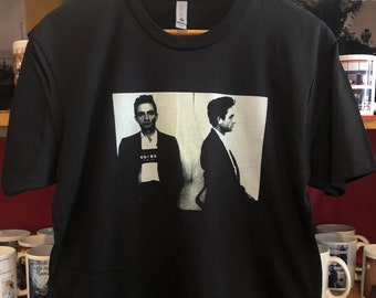 JOHNNY CASH Mugshot Screen Printed Black T Shirt Man in Black
