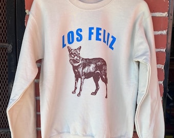 Sudadera con capucha y cuello redondo de forro polar color arena y estampado serigrafiado Coyote de Los Feliz Los Ángeles