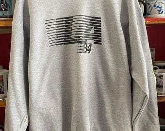 LA 84 Screen Printed Heather Grey Fleece Crew Pullover Sweatshirt Los Angeles Olympics 1984 elliot smith