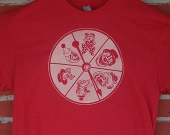 Clown Wheel Game Spinner T-Shirt: Red Heather, Super Soft