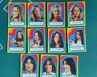 Vintage 1977 Charlie's Angels Trading Cards Stickers Jaclyn Smith Kate Jackson Cheryl Ladd 11 Cards