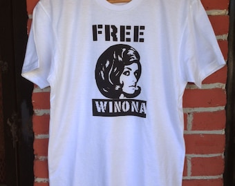 Original Free Winona Silk Screen Printed White T-Shirt Winona Ryder stranger things