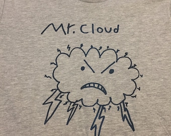 Mr Cloud Screen Printed  T Shirt Cute rainbow thunder lightning grumpy cloud weatherman rain