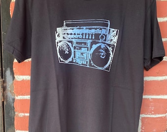 Boombox Black T Shirt 1980s Ghetto Blaster Radio Screen Printed
