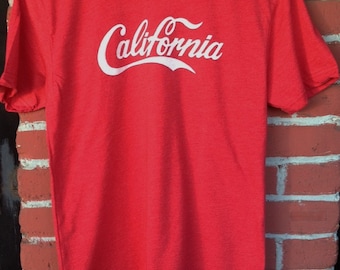 CALIFORNIA Super Soft Red Heather T Shirt Vintage Style Hollywood San Francisco Los Angeles