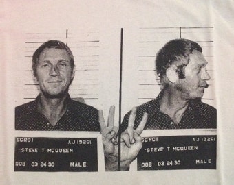 STEVE MCQUEEN 1972 Mugshot Screen Printed T Shirt Unisex The Great Escape Bullitt