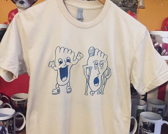 HaFo SaFo Tan T Shirt Screen Printed Happy Foot Sad Foot Echo Park Silverlake Los Angeles