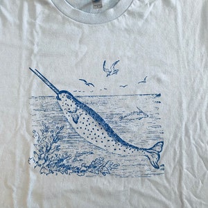 Narwhal Screen Printed T Shirt the Unicorn of the Sea Cute Ocean Surfing