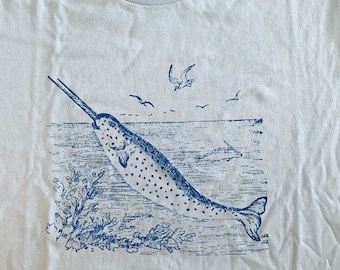 Narwhal Screen Printed T Shirt the Unicorn of the Sea Cute Ocean Surfing