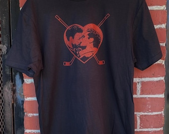 Heated Rivalry Love Heart Black T Shirt Screen Printed Hockey Valentine