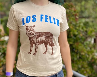 Los Feliz Coyote Screen Print Crop Top: Baby Doll Fit T-Shirt