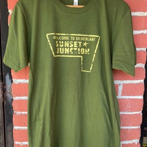 Sunset Junction Sign Welcome to Silverlake Screen Printed T Shirt Los Angeles Silver Lake