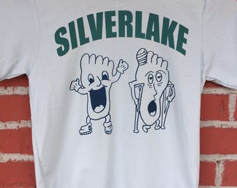 Silverlake Happy Foot Sad Foot KIDS Size Screen Printed Youth T Shirt Los Angeles California Silver Lake HaFo SaFo