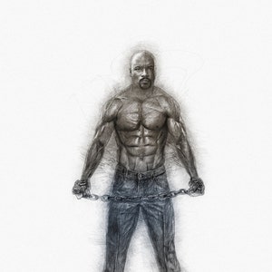 Luke Cage Druck, Die Verteidiger Kunst, Luke Cage Art, Tunnelzug, Spannende Zeichnung, digitale Bleistiftskizze, Jessica Jones Art, Comic-Buch präsentieren