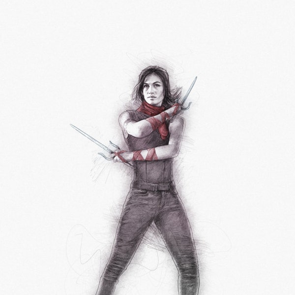 Daredevil Print: Elektra Poster, (Netflix, Marvel Print, Superhero Poster Digital Pencil Sketch)