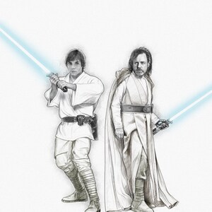 Star Wars Print, Luke Skywalker - Jung & Alt Star Wars Poster: (Star Wars Kunst, Lichtschwert Print, Digital Pencil Sketch)