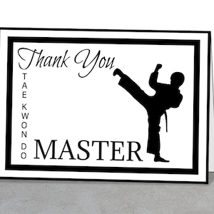 Tae Kwon Do Dankeschön Karte, schwarz und weiß, Junge, Mädchen, druckbare Karte, Mentor Geschenk, Meister, Tae Kwon Do, Dankeschön druckbar, Martial Arts