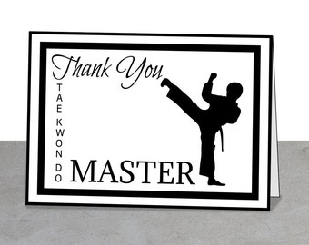 Tae Kwon Do Thank You Card, Black and White, Boy, Girl, Printable Card, Mentor Gift, Master, Tae Kwon Do, Thank You Printable, Martial Arts