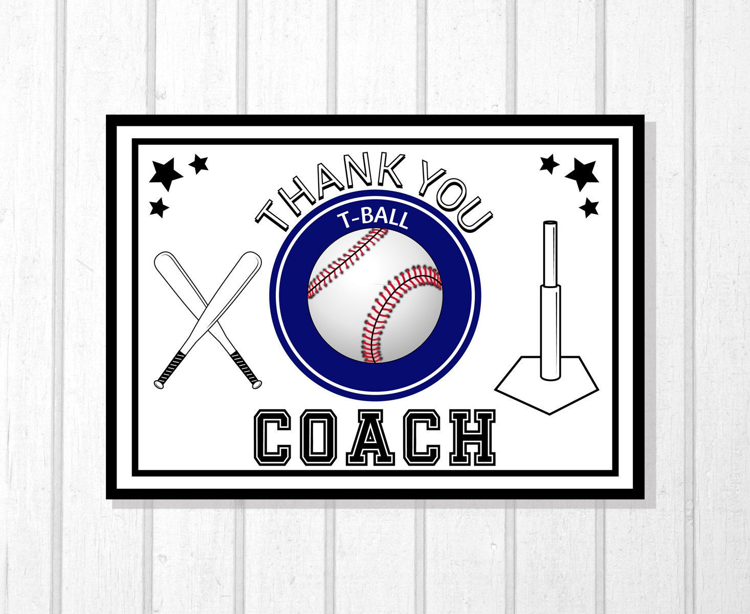 T-ball Coach Thank You, Tee Ball Thank You, Printable, 5 X 7 Inches ...