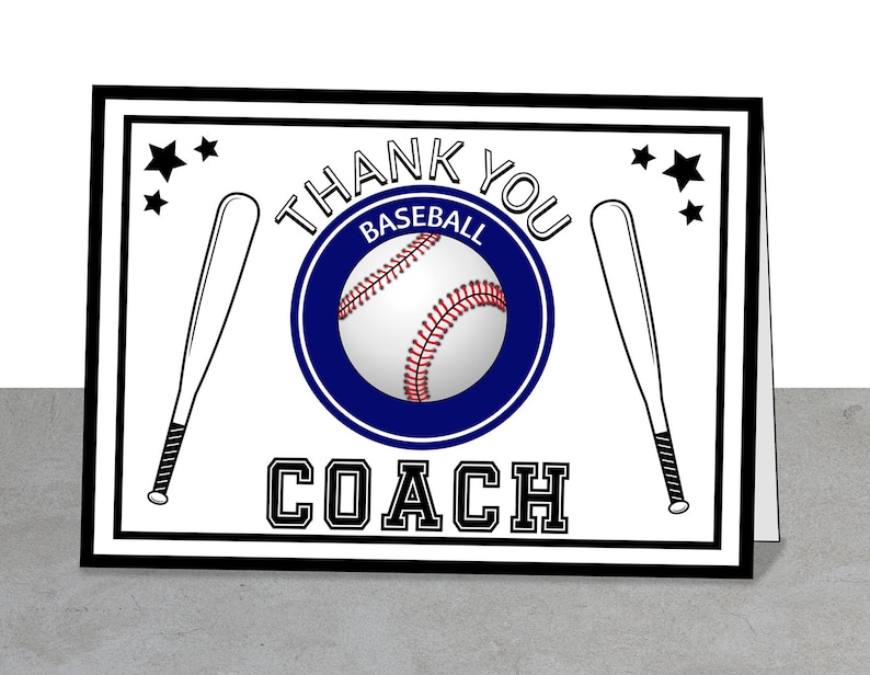 Thank You Baseball Coach Greeting Card Printable Etsy