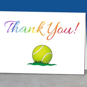 Carte de remerciement d'équipe imprimable pour entraîneur de tennis, téléchargement immédiat, carte de voeux, entraîneur de tennis, carte de remerciement arc-en-ciel