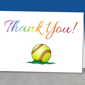 PRINTABLE Team Thank You Card for Softball Coach, Instant Download, Greeting Card, Rainbow Thank You Card
